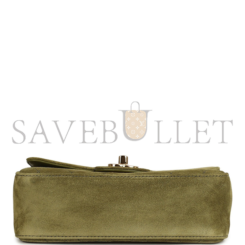 CHANEL MINI SOUPLISSIMO FLAP BAG KHAKI SUEDE GOLD HARDWARE (20*13*6cm)